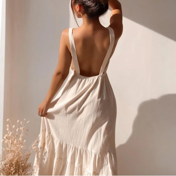 Zara * Cream Maxi Midi Dress Rustic Boho - Picture 8 of 12